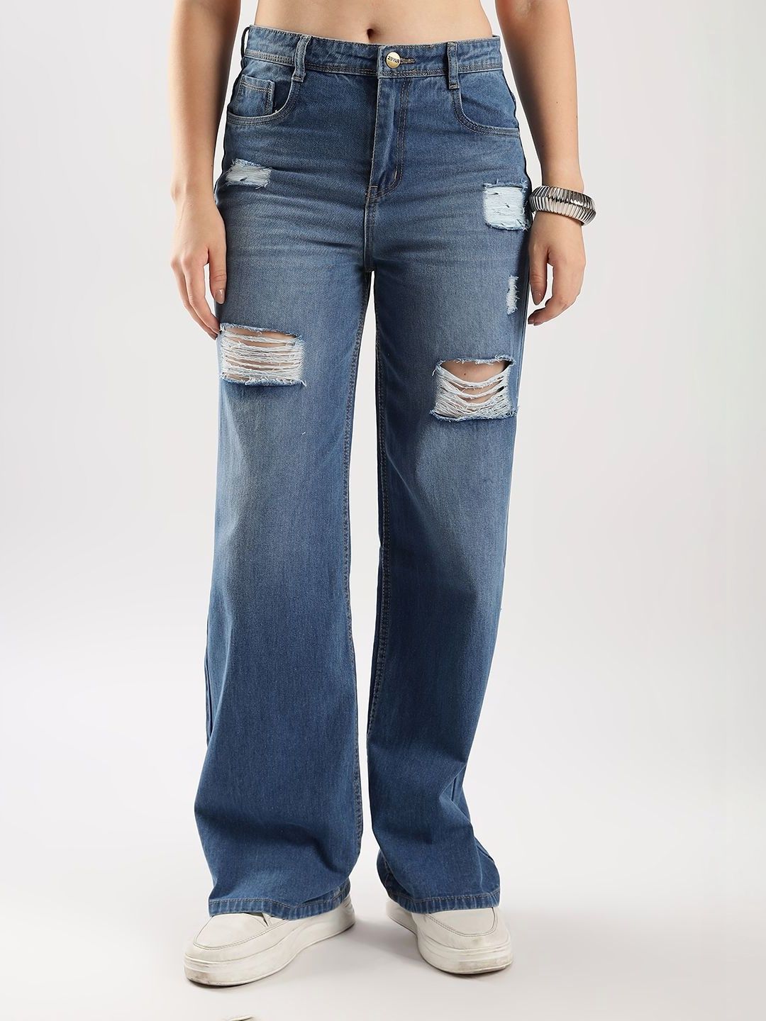 zayla Women Jean Flared High-Rise Highly Distressed Light Fade Jeans-picture-16
