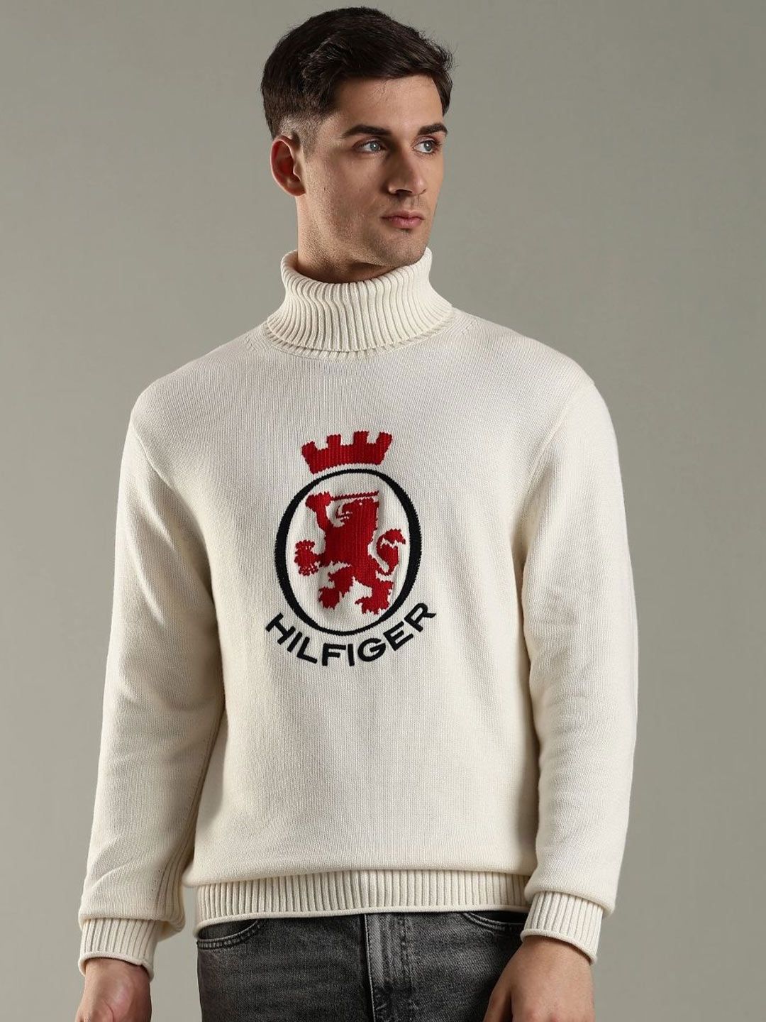 Tommy Hilfiger Embroidered Turtle Neck Cotton Pullover Sweater With Embroidered Detail-picture-29