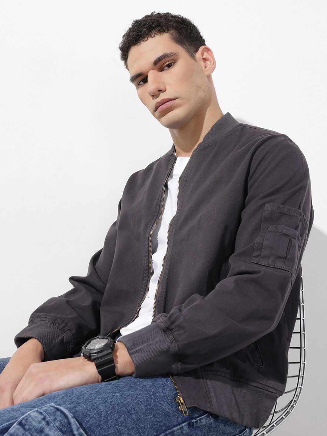 The Roadster Life Co. Mock Collar Pure Cotton Bomber Jacket-picture-36