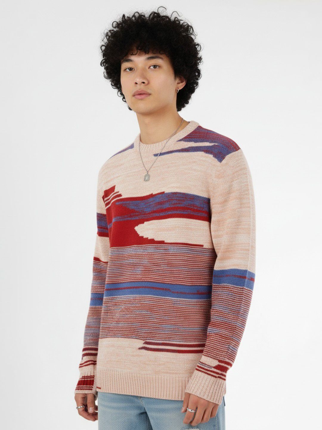 glitchez Abstract Self Design Round Neck Relaxed Pullover-picture-30