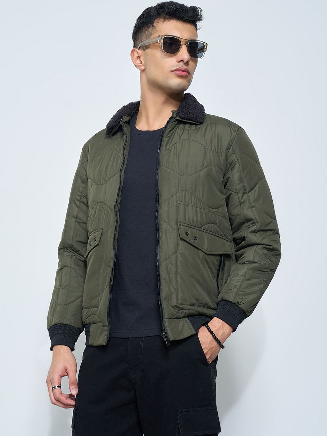 7 Alt by Pantaloons Men Longline Bomber with Patchwork Jacket-picture-22