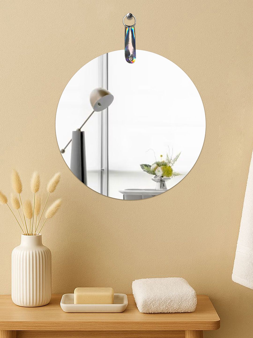 Art Street Silver Toned Round Shaped Frameless Hanging Wall Mirror-picture-36