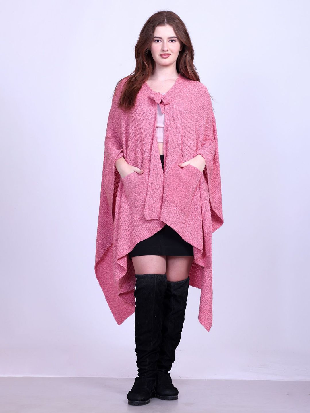 513 Textured V-Neck Longline Open Front Shrug