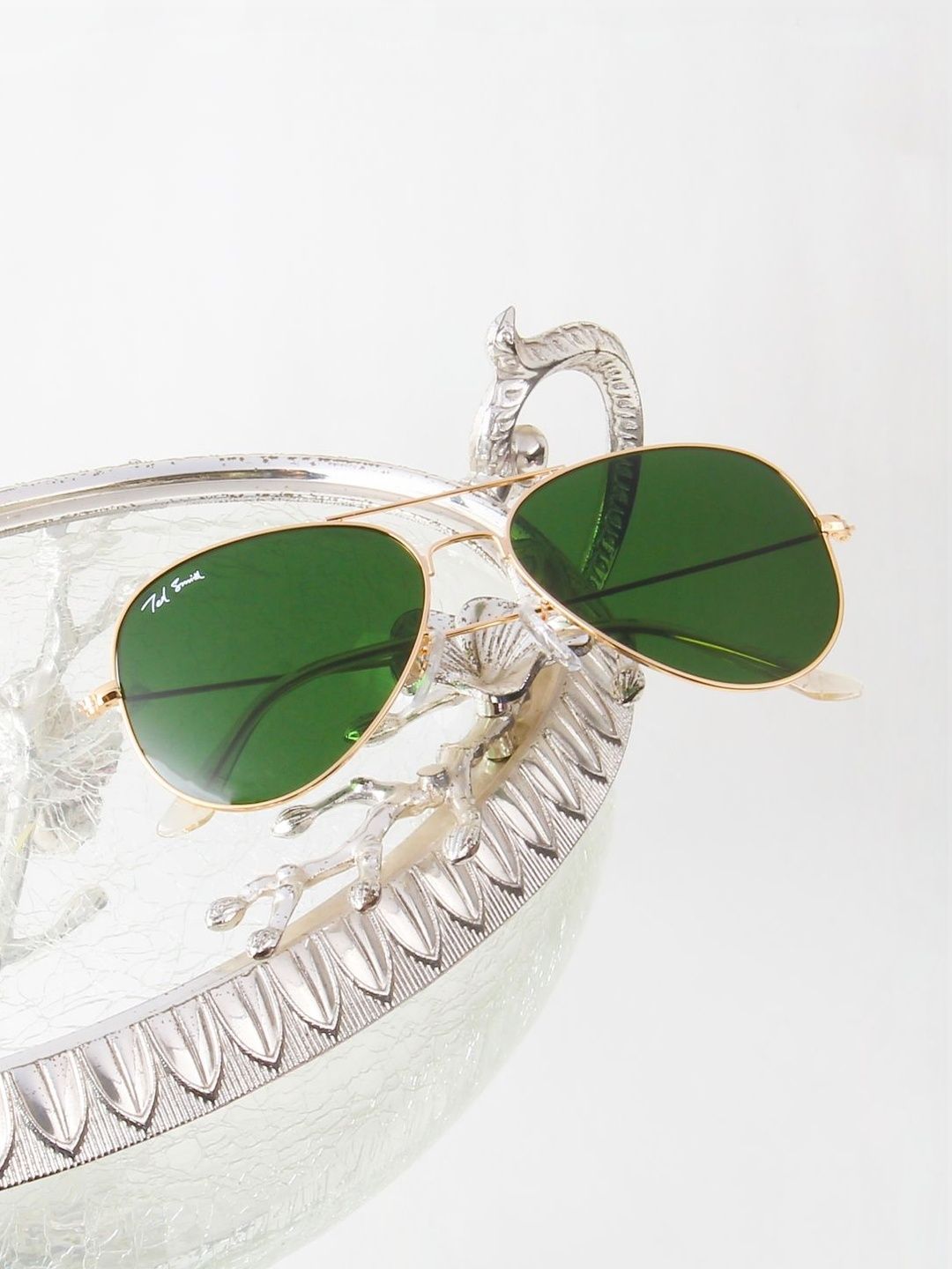 Ted Smith Unisex Green Lens & Gold-Toned Aviator Sunglasses with-image-39