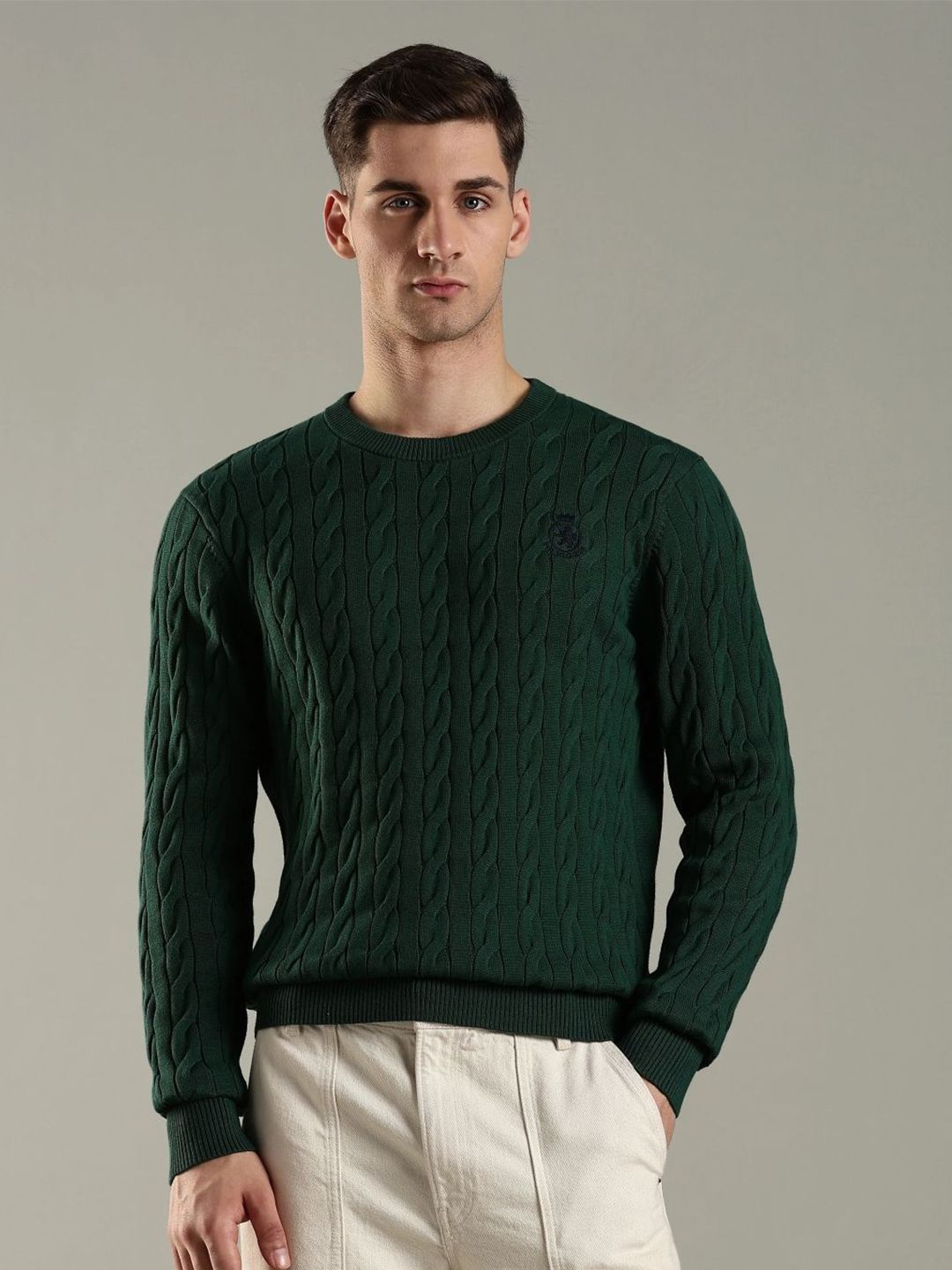 Tommy Hilfiger Self Design Cable Knit Round Neck Cotton Pullover Sweater-picture-56