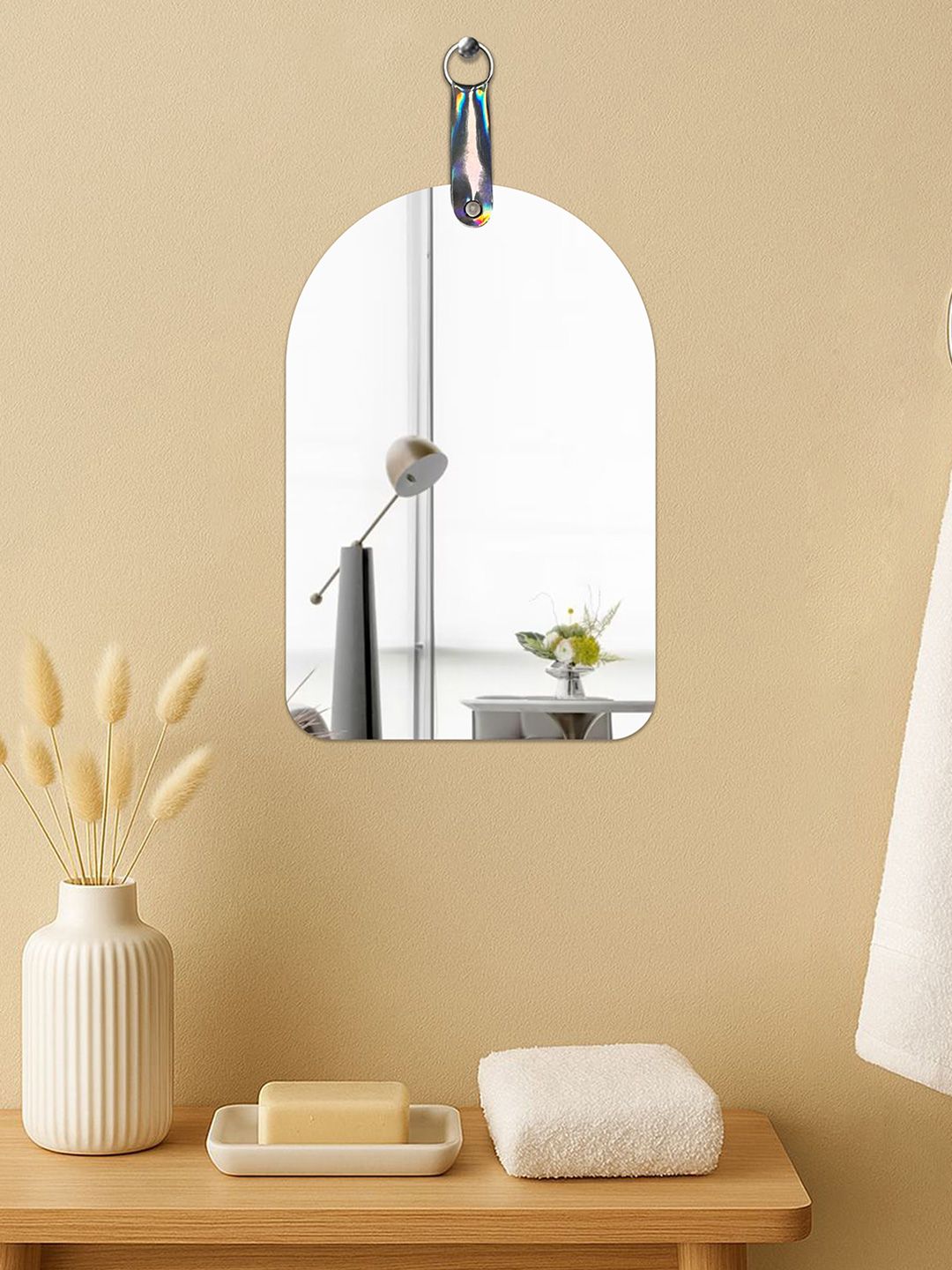 Art Street Silver Toned Arched Shaped Frameless Hanging Wall Mirror-picture-40