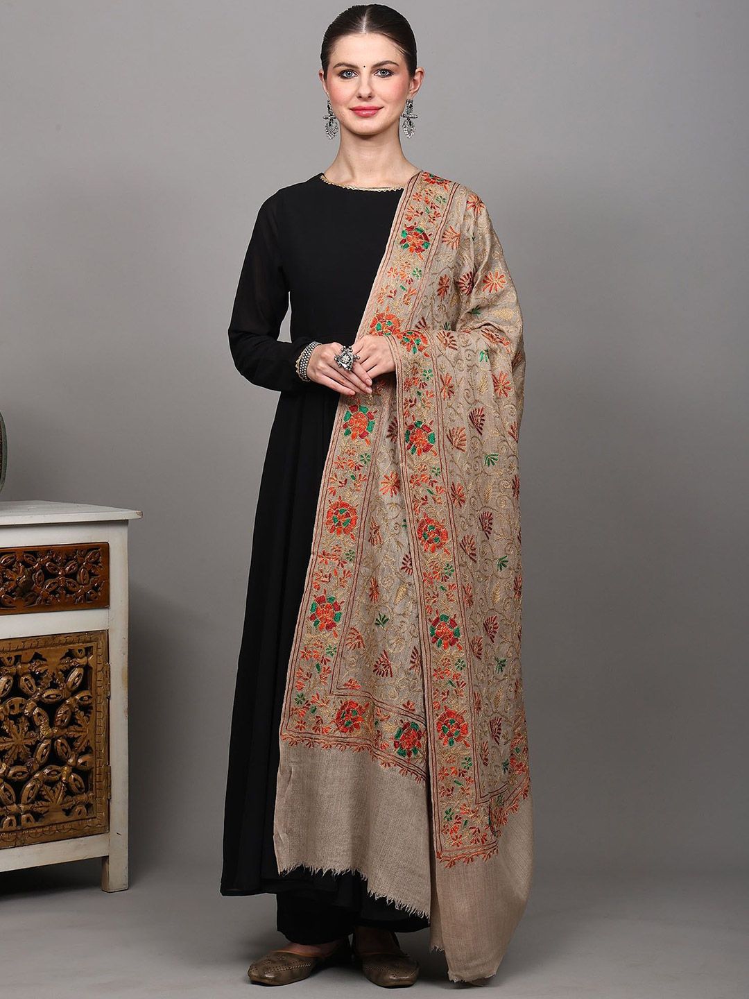 Exotic India Women Floral Embroidered Shawl-image-44