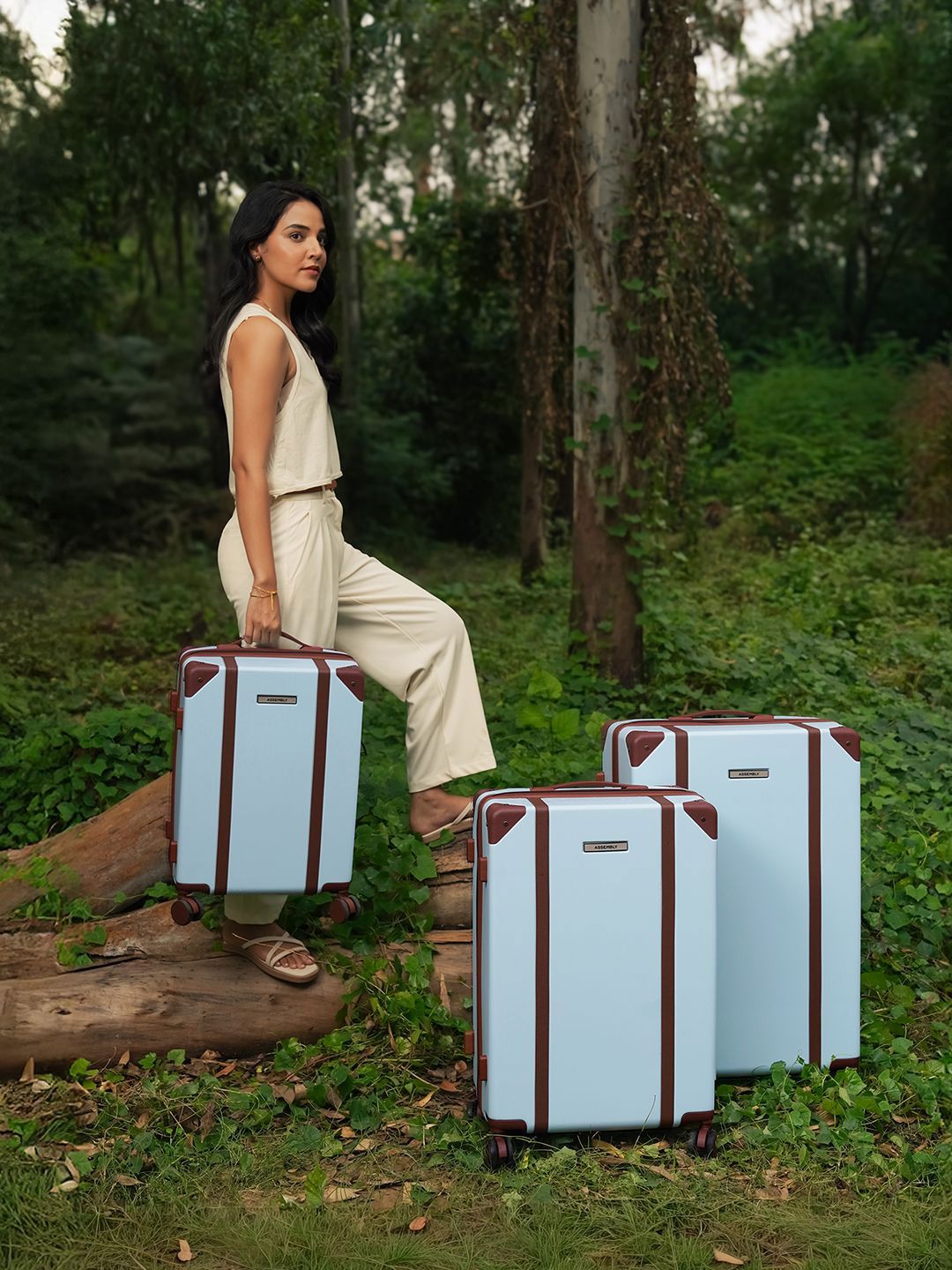 Assembly Vintage Set Of 3 Colour-Blocked Hard Sided Large Medium & Cabin Trolley Bags-picture-21