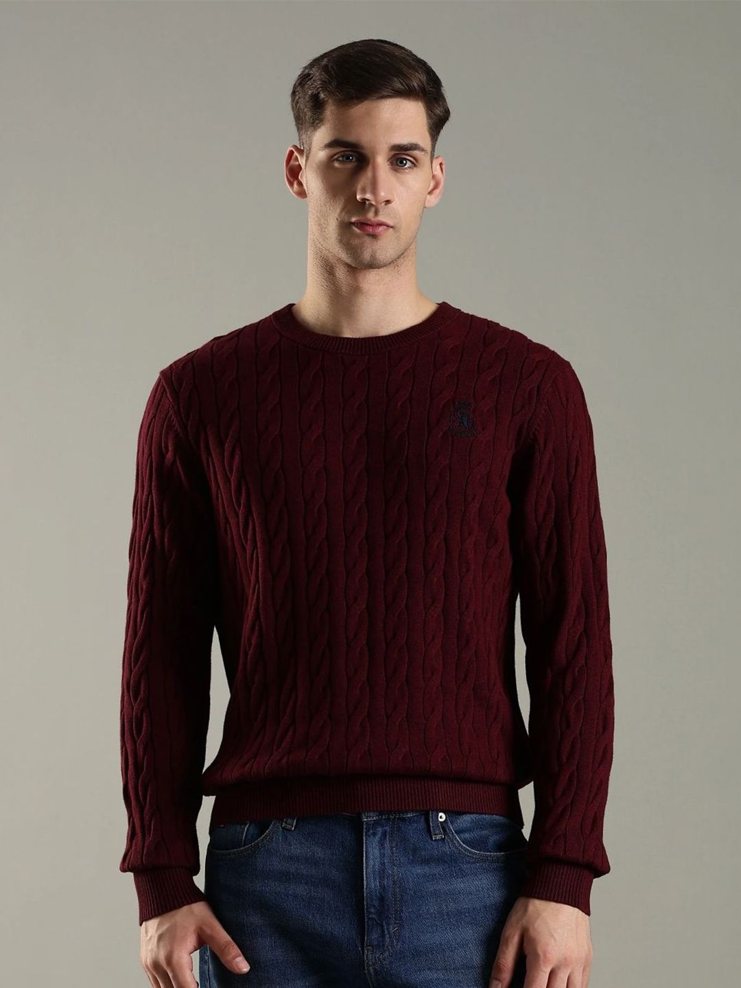 Tommy Hilfiger Self Design Cable Knit Round Neck Cotton Pullover Sweater-picture-25