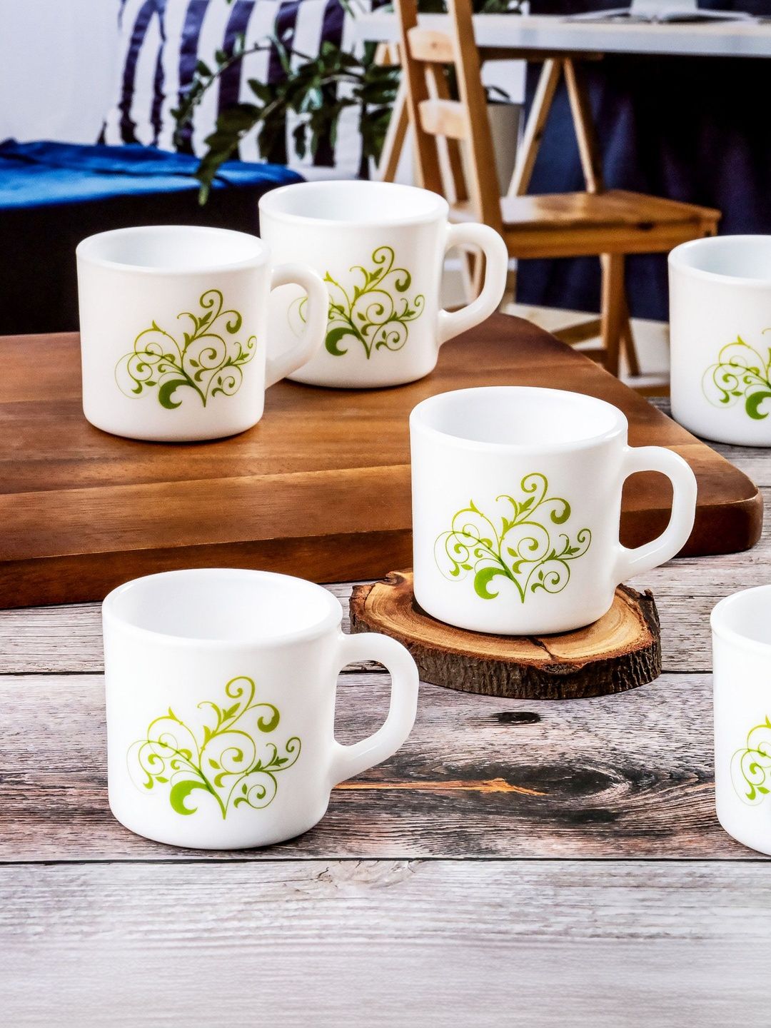 Cello White & Green Floral Printed Opalware Glossy Mugs Set of Cups and Mugs-picture-34