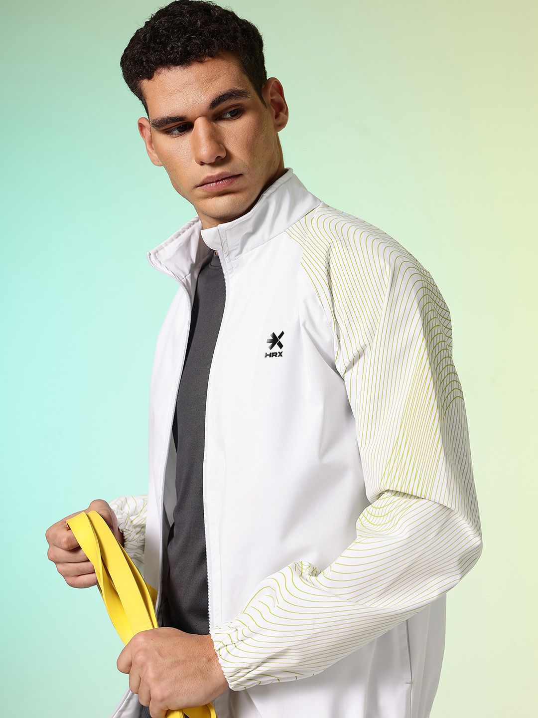 HRX by Hrithik Roshan Geometric Printed Mock Collar Training Sporty Jacket