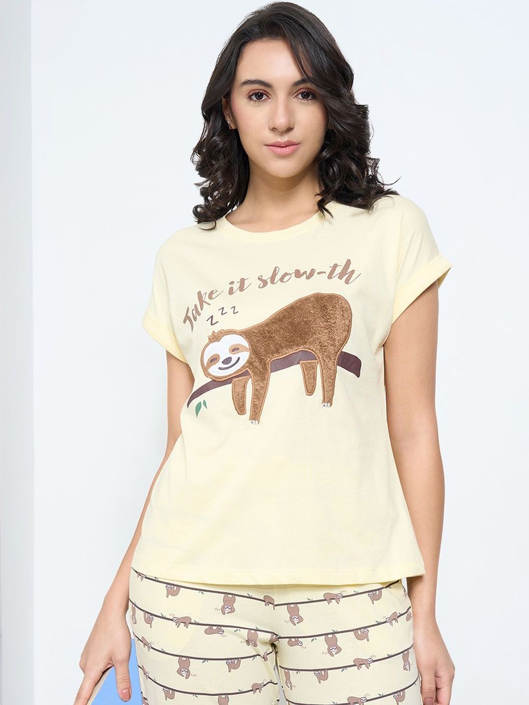 Dreamz by Pantaloons Embellished Pure Cotton Round Neck Lounge Tshirts-picture-35