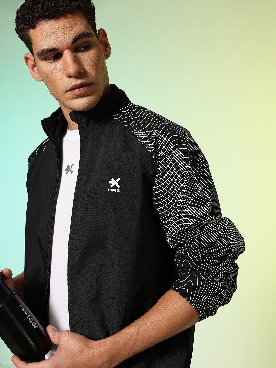 HRX by Hrithik Roshan Geometric Printed Mock Collar Training Sporty Jacket