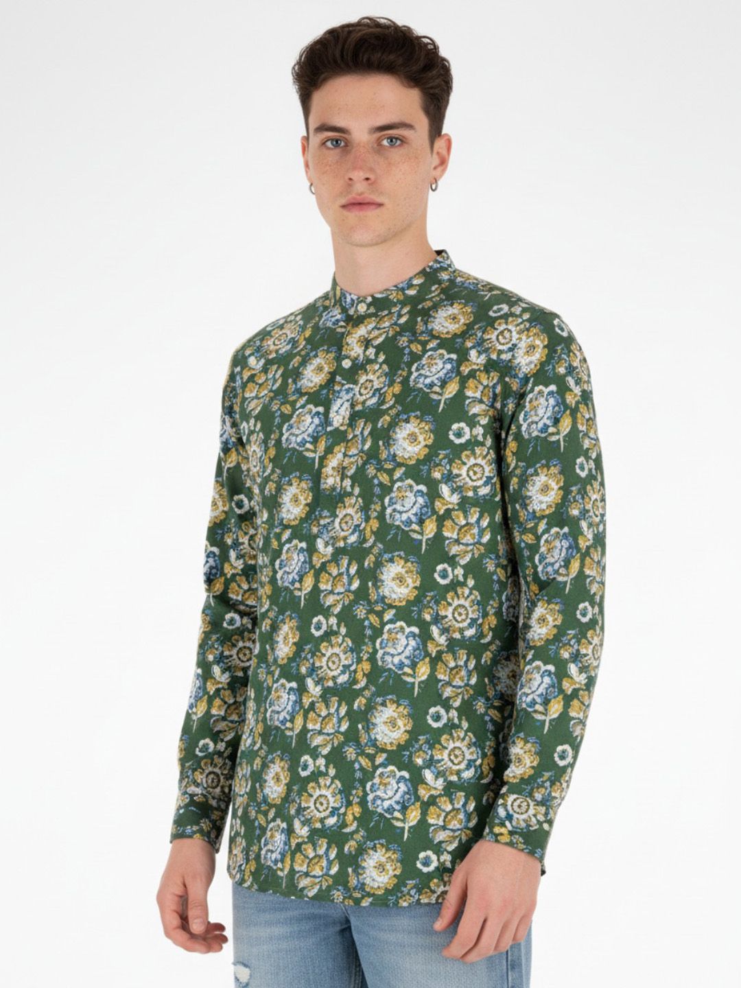 Anouk Rustic Floral Printed Band Collar Straight Kurta-picture-23