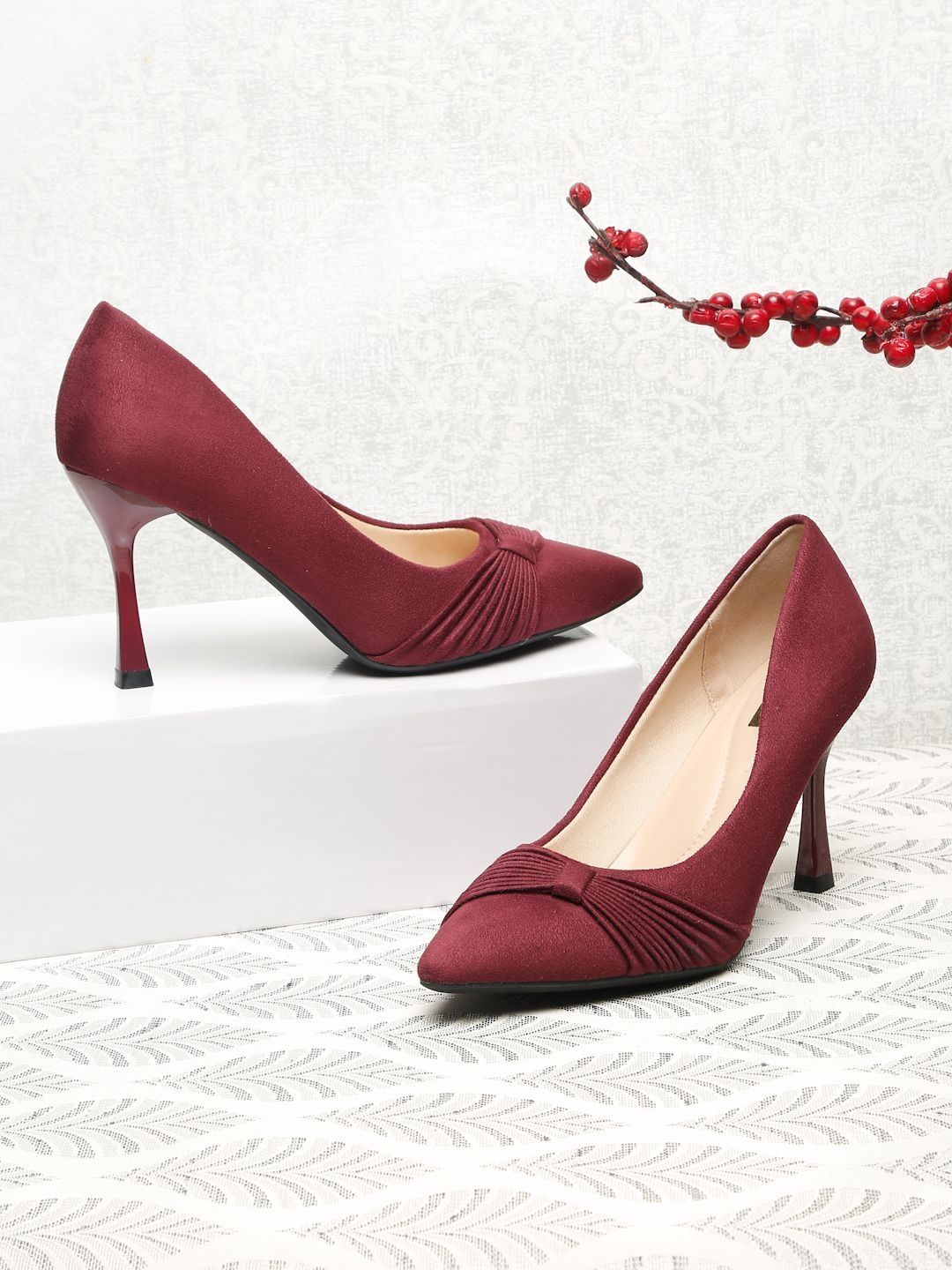 Flat n Heels Women Solid Pointed Toe Stiletto Heel Pumps with Bows-picture-36