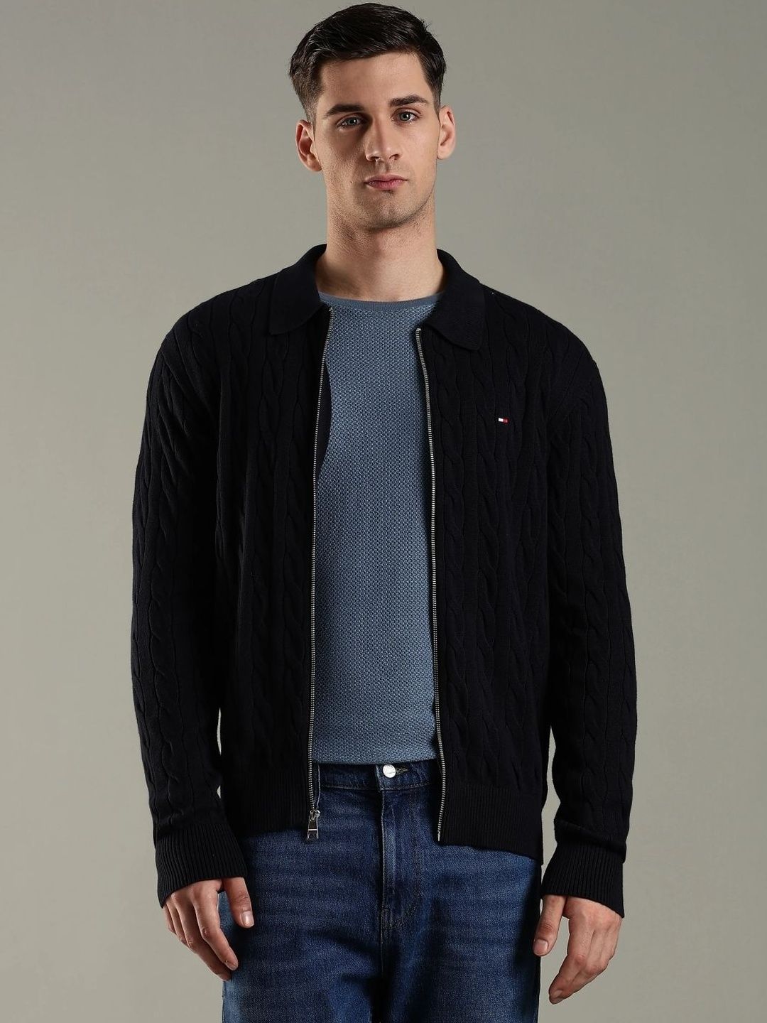 Tommy Hilfiger Spread Collar Pure Cotton Open Front Jacket-image-30