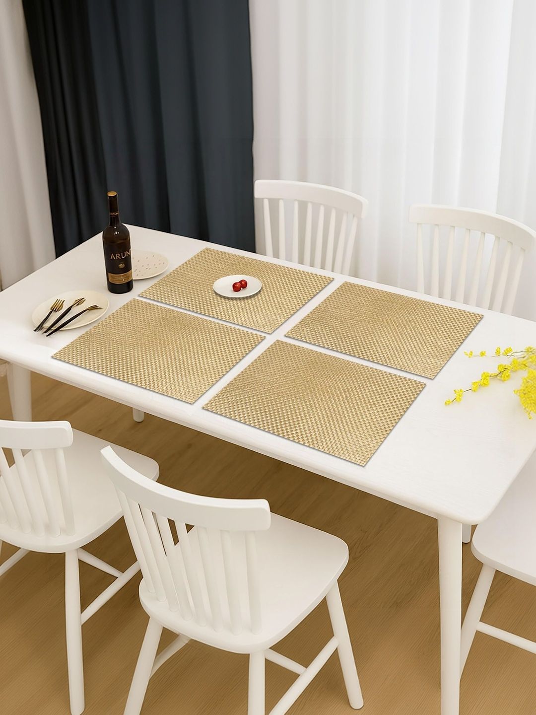 LUXEHOME INTERNATIONAL Gold Toned 4 Pieces Textured Anti-Skid Table Placemats-picture-33