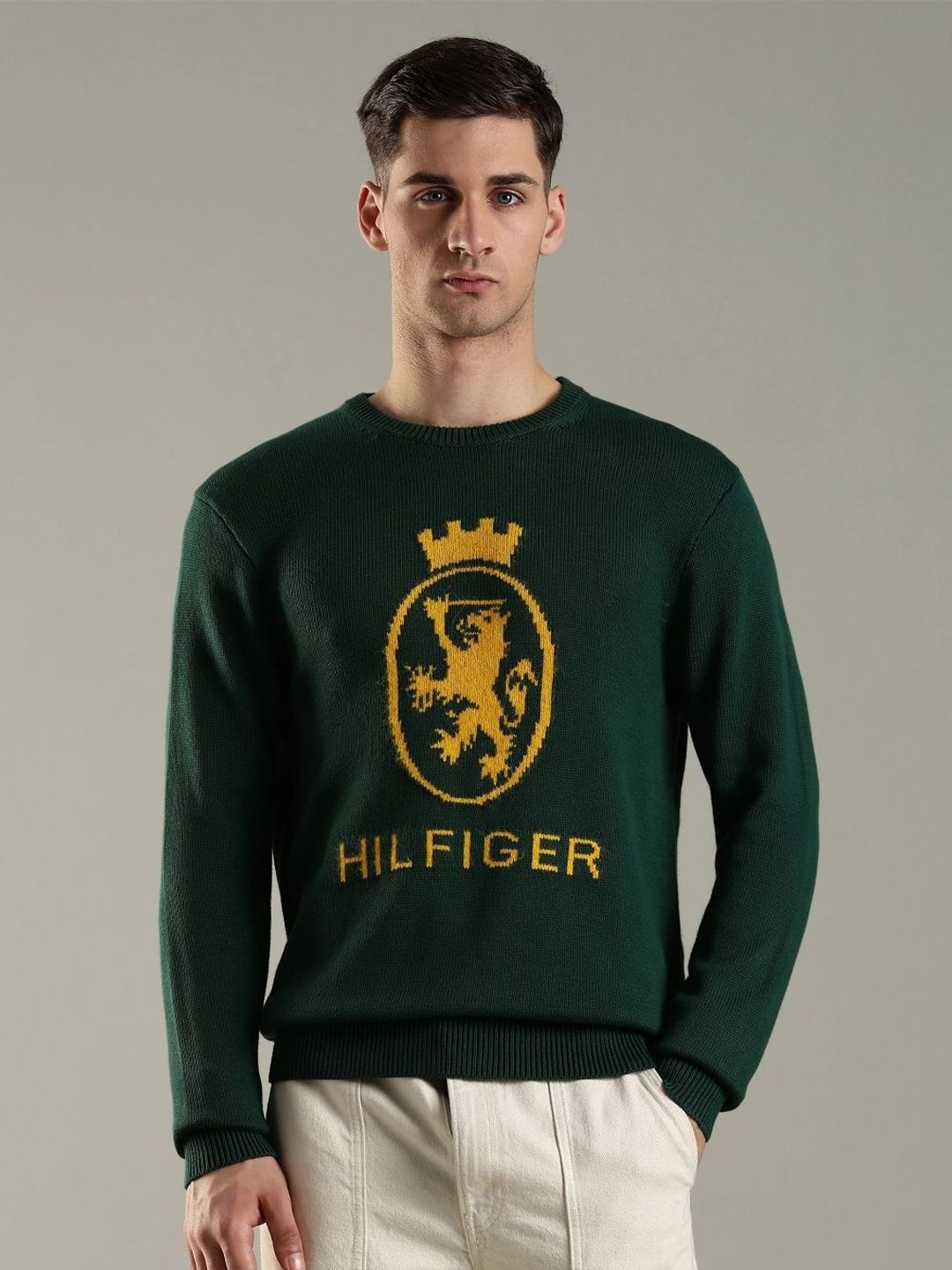 Tommy Hilfiger Brand Logo Printed Relaxed Fit Organic Cotton Pullover Sweater-image-37