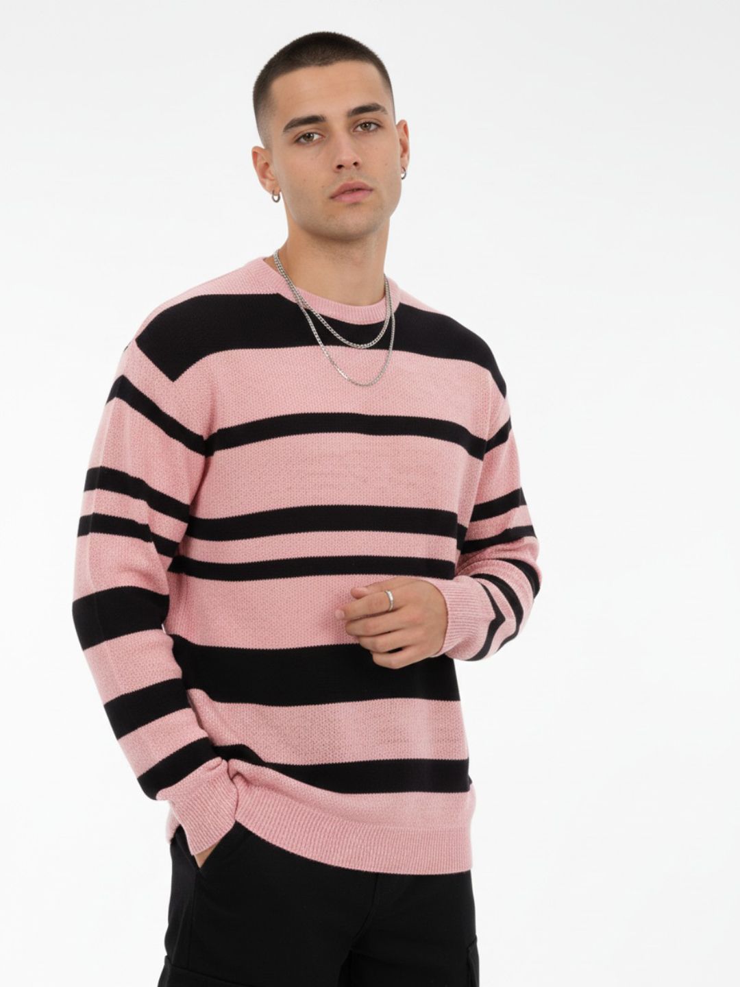 glitchez Acrylic Striped Open Knit Sweater-picture-39