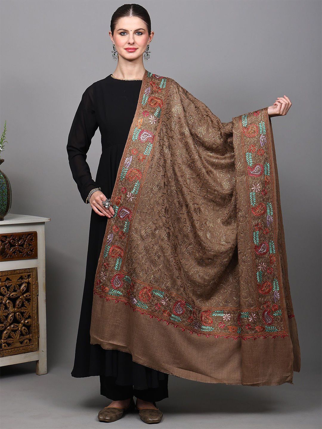 Exotic India Women Floral Embroidered Shawl-image-47