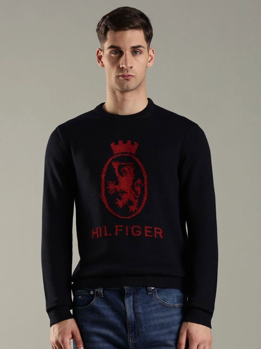Tommy Hilfiger Brand Logo Printed Relaxed Fit Organic Cotton Pullover Sweater-image-43