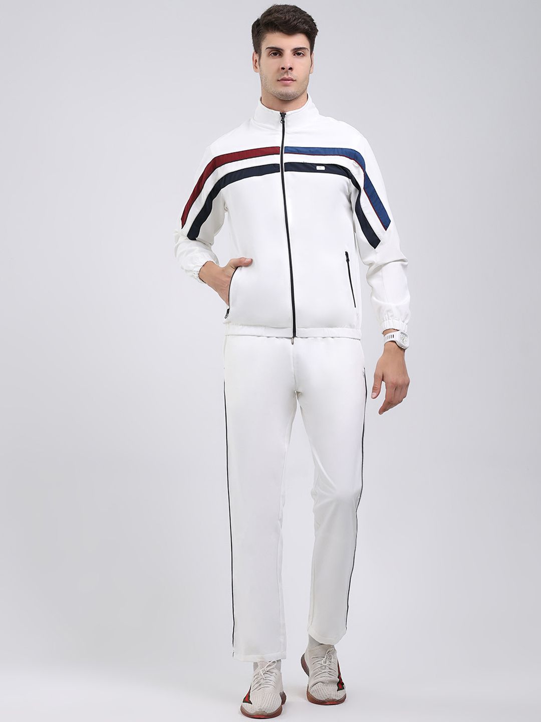 Monte Carlo Mock Collar Striped Tracksuit with Contrast Piping-image-27