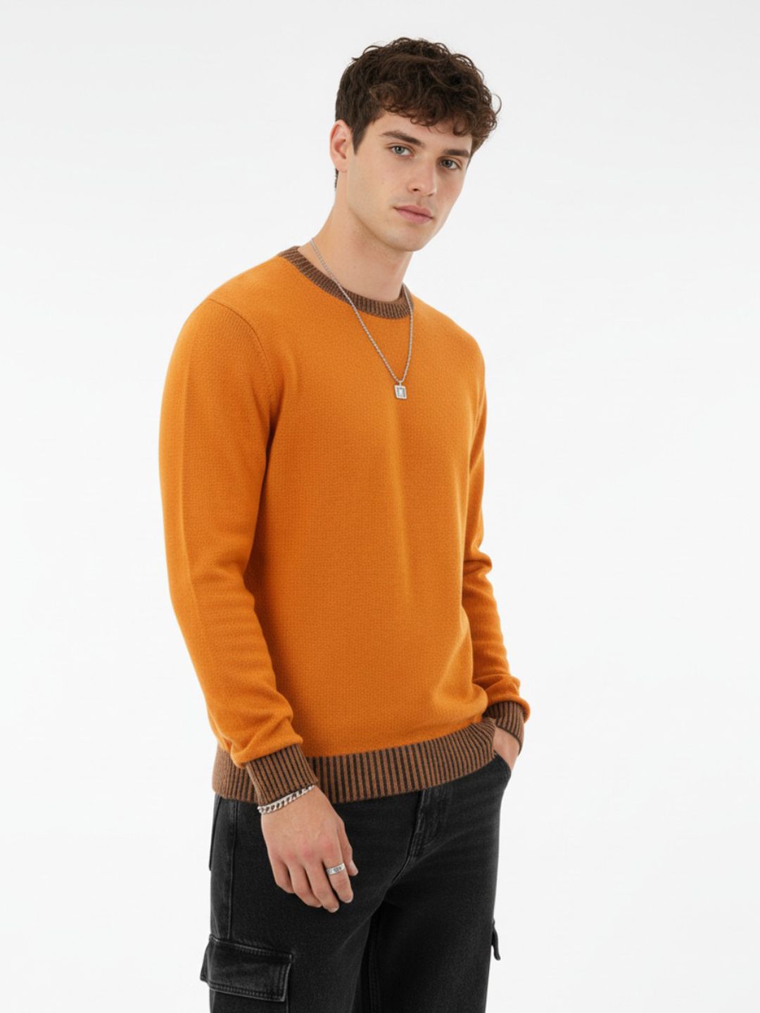 glitchez Acrylic Pullover with Contrasting Ribbed Edges-picture-49
