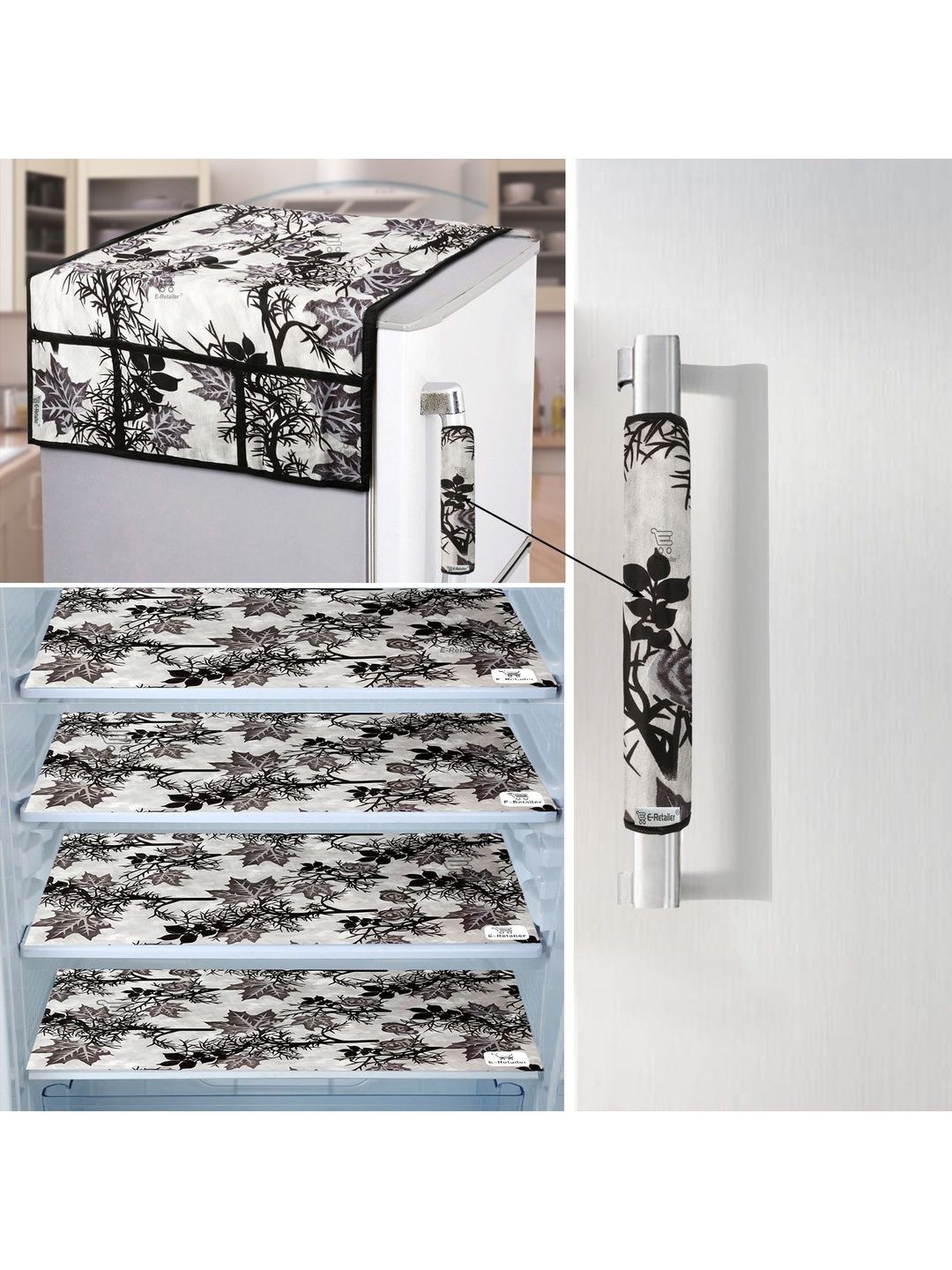 E-Retailer 6 Pieces Set Of 1 Refrigerator Top Cover 1 Fridge Handle Cover & 4 Fridge Mats-picture-53