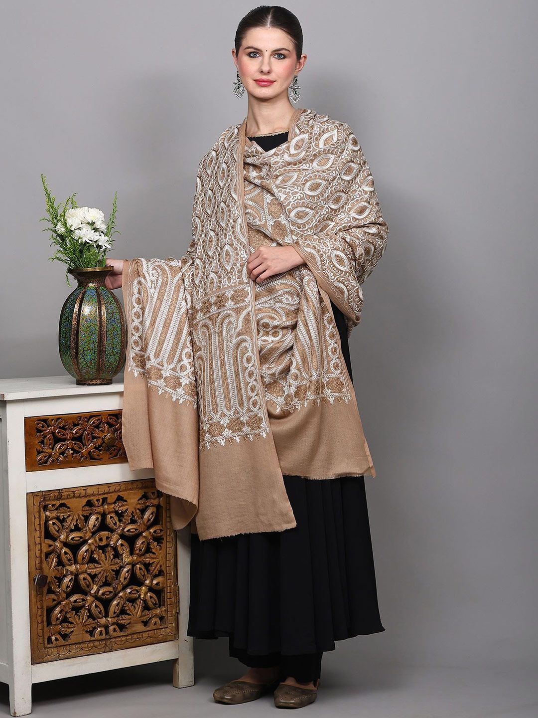 Exotic India Women Floral Embroidered Shawl-image-45