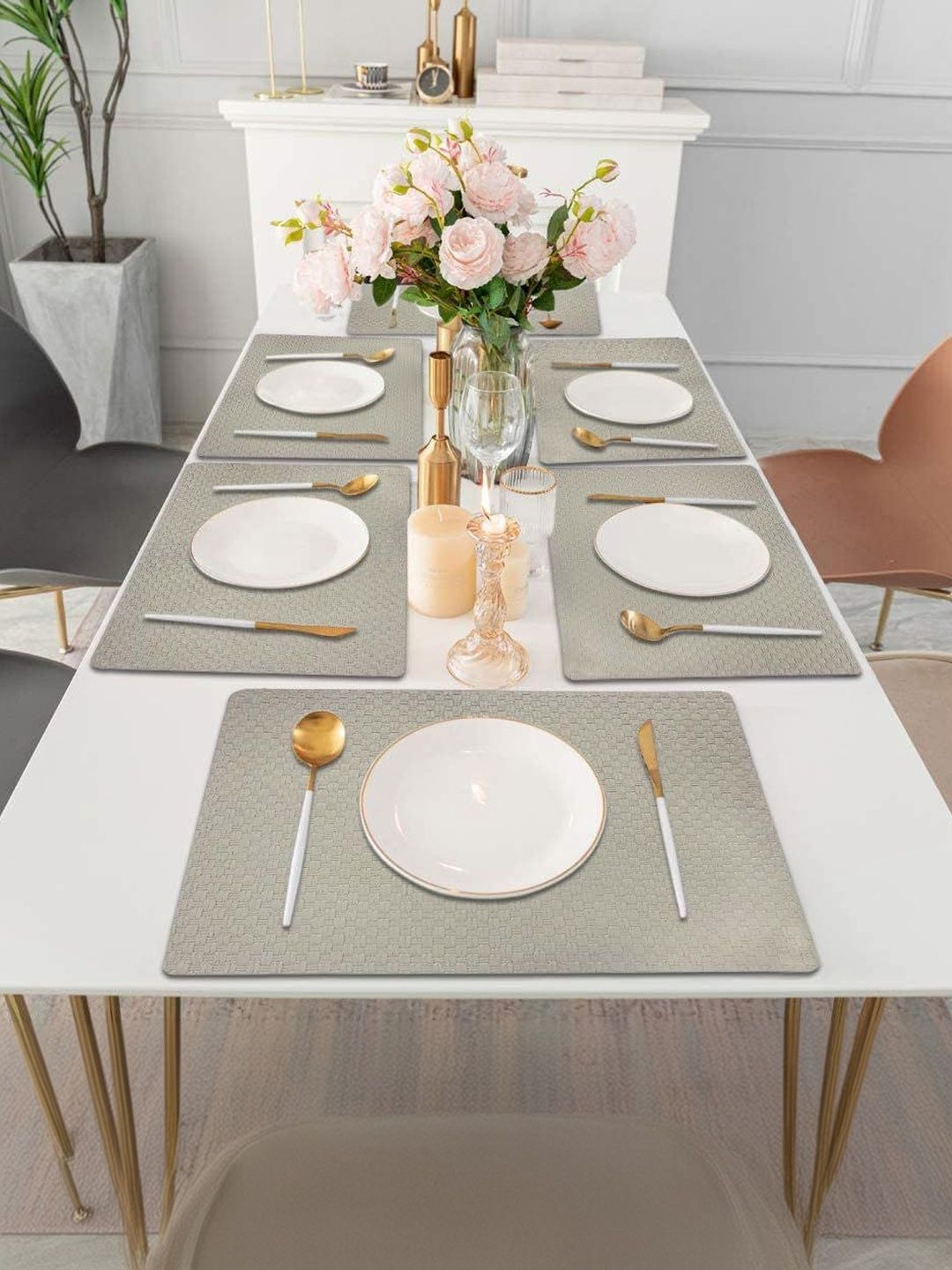 LUXEHOME INTERNATIONAL Grey 6 Pieces Patterned Heat-Resistant & Anti-Skid Table Placemats-image-29