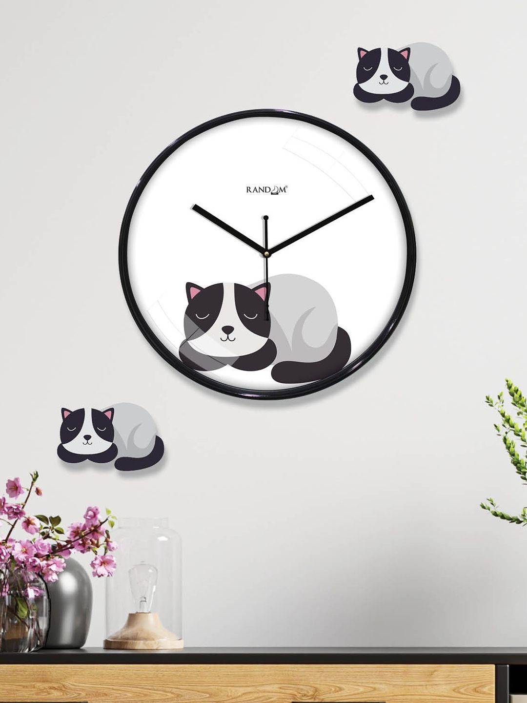 RANDOM White & Grey Aimal Printed Contemporary Round Shaped Analogue Wall Clock-picture-24