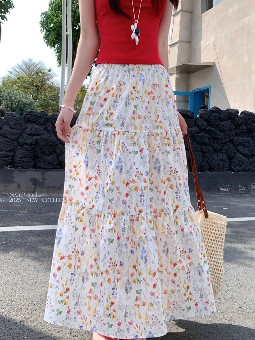 StyleCast Floral Printed Layered Flared Maxi Skirt-picture-24