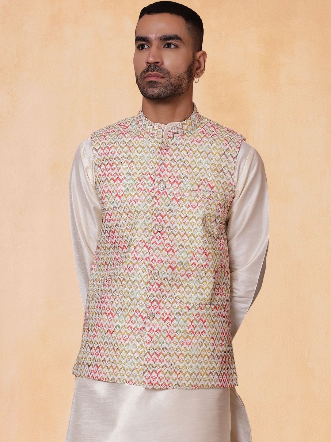 Jompers Floral Printed Mandarin Collar Nehru Jacket-picture-18