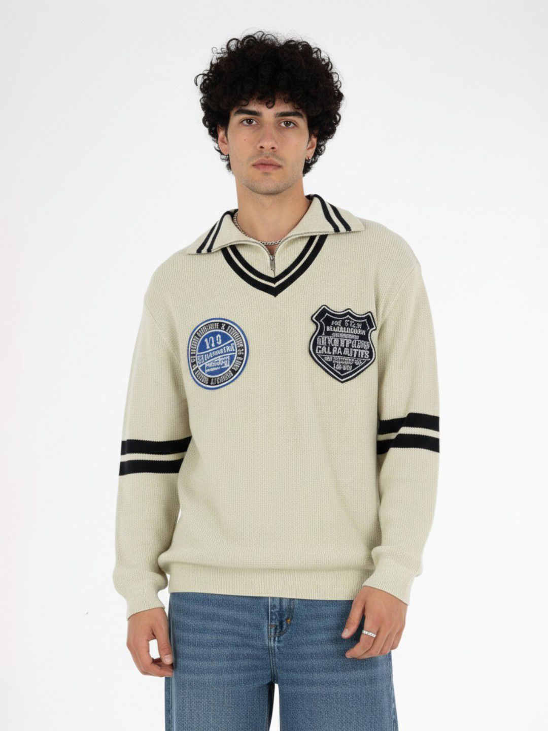 glitchez Typography Oversized Pullover with Applique Detail and Contrasting Edges-picture-38