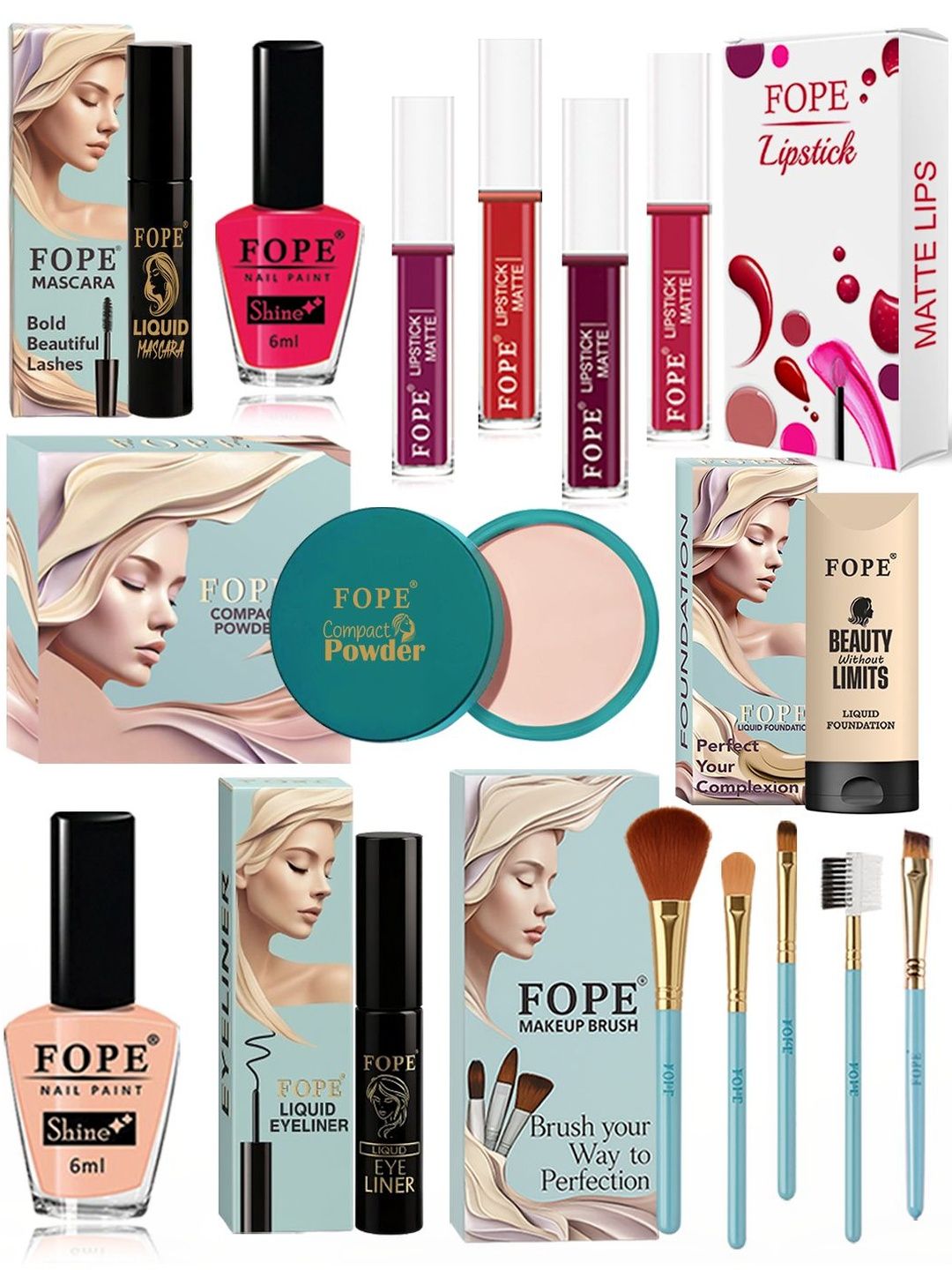 FOPE Set Of 15 Foundation, Compact, Mascara, Lipstick, Nail Polish & Brush Set-picture-25