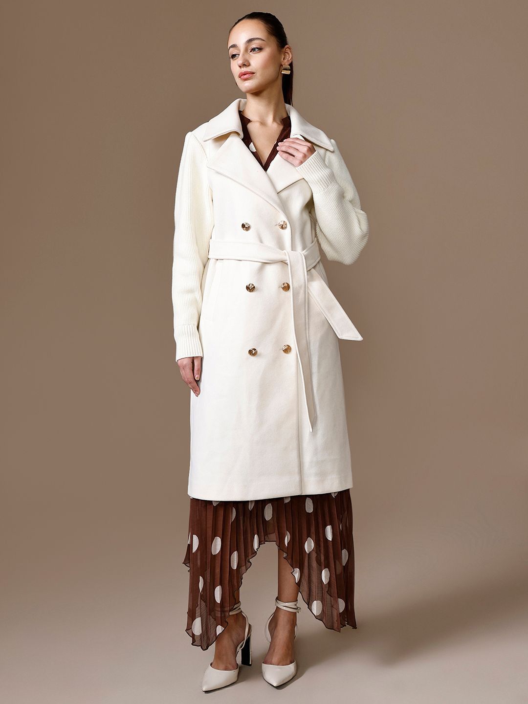 Kazo Duri Women Solid Notched Lapel Double-Breasted Overcoat-image-40