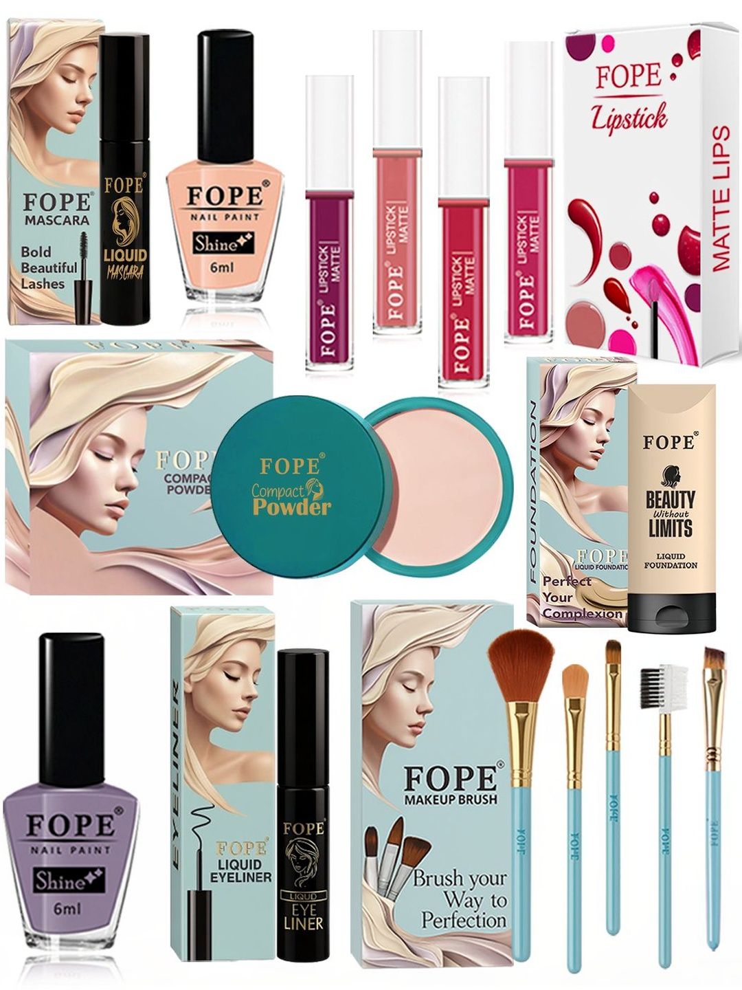 FOPE 15 Pieces Foundation, Compact, Mascara, Lipstick, Nail Polish & Brush Set-picture-49