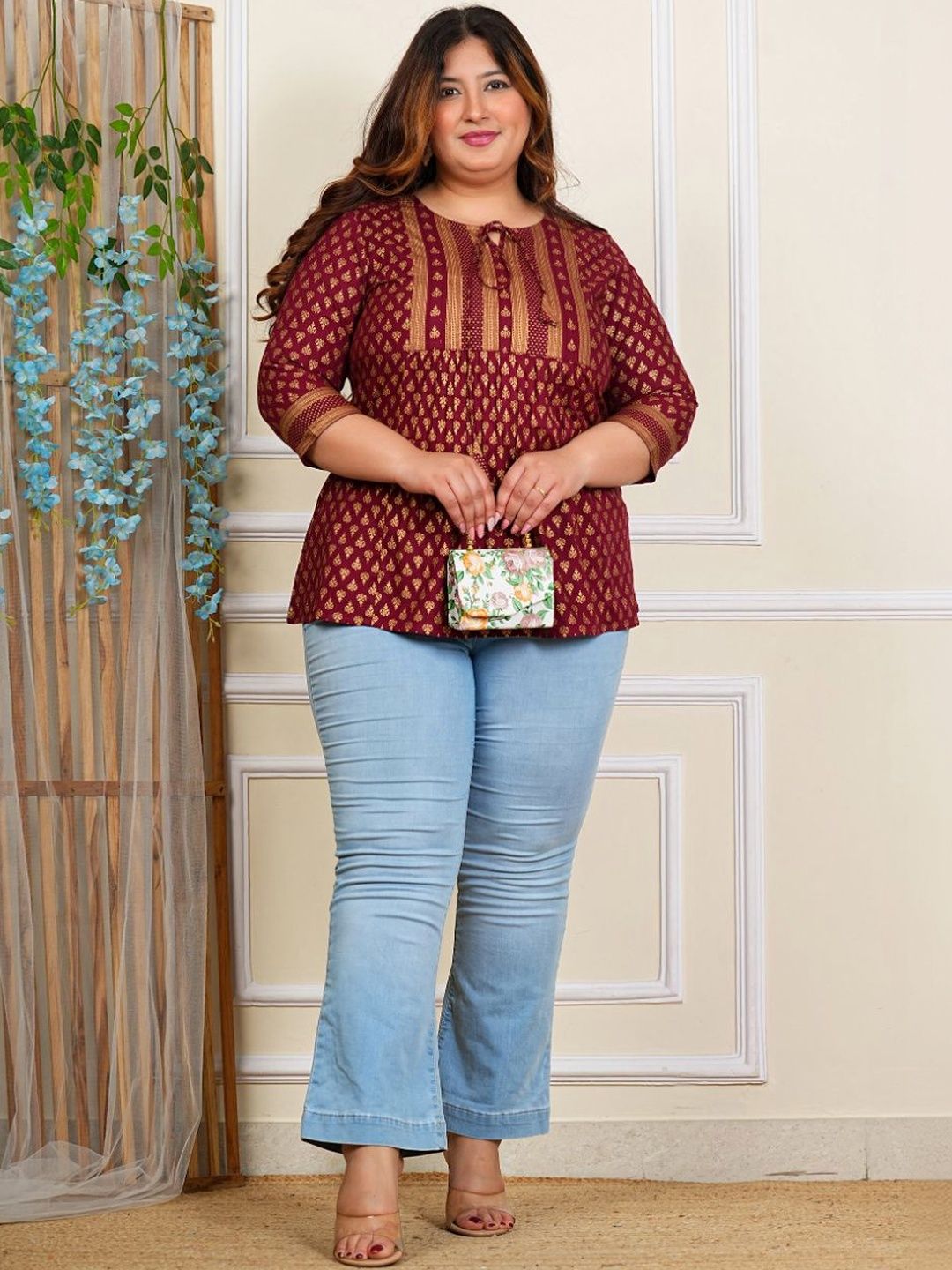 YASH GALLERY Ethnic Motifs Printed Tie-Up Neck Kurti-picture-29