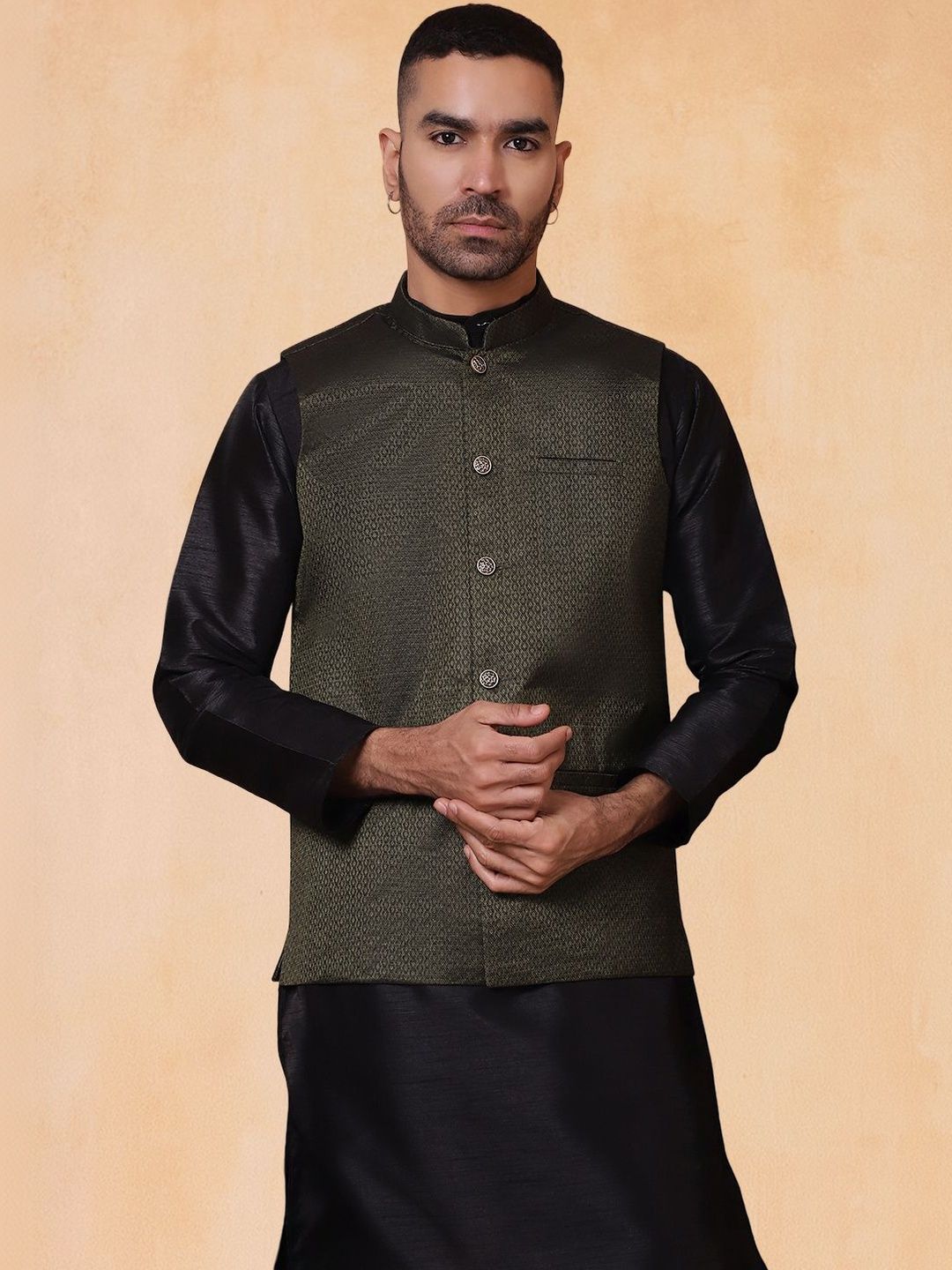 Jompers Woven Design Mandarin Collar Nehru Jacket-picture-25
