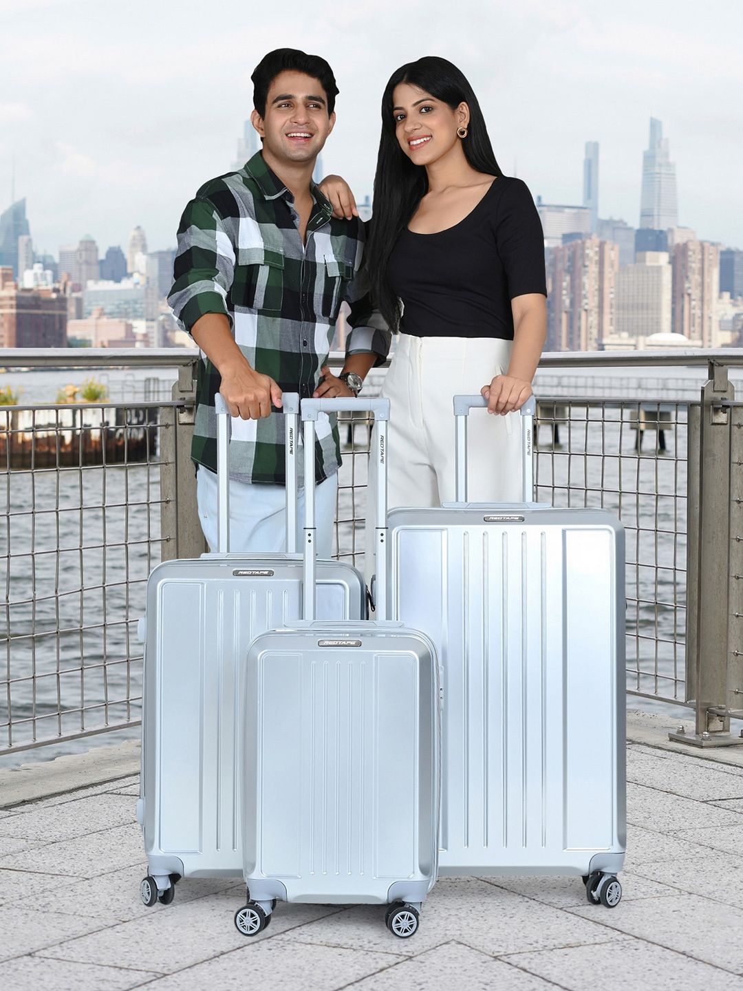 Red Tape Unisex ABS & Polycarbonate 360-Degree 8 Wheel Set Of 3 Large, Medium & Cabin Trolley Bags-picture-48