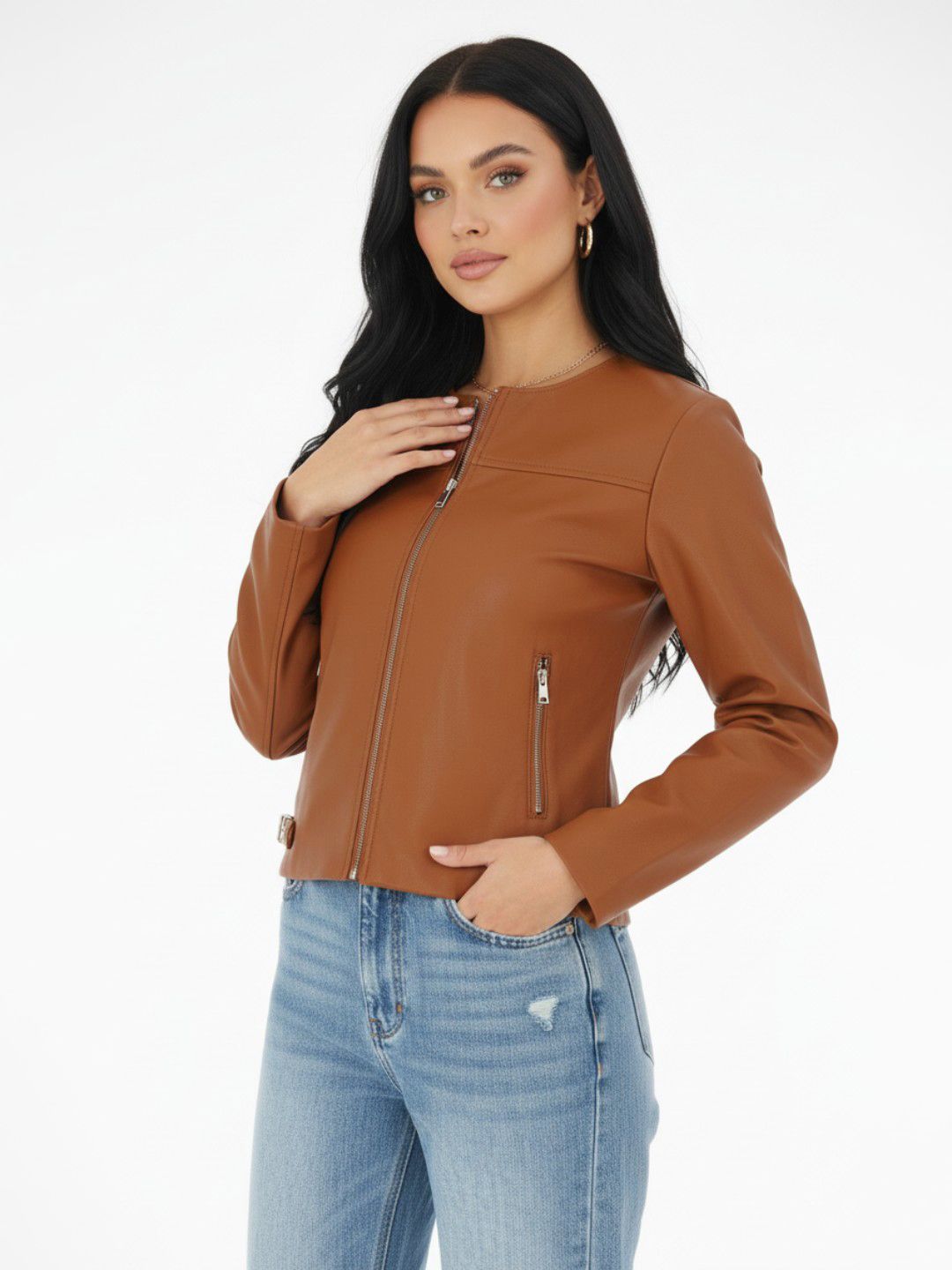 glitchez Collarless PU Coated Relaxed Fit Tailored Jacket-picture-10