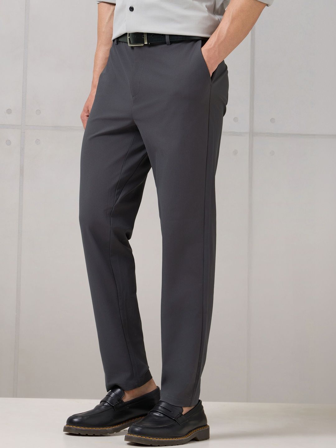 Technosport Men Relaxed Straight Leg Tapered Fit Easy Wash Formal Trousers-picture-41