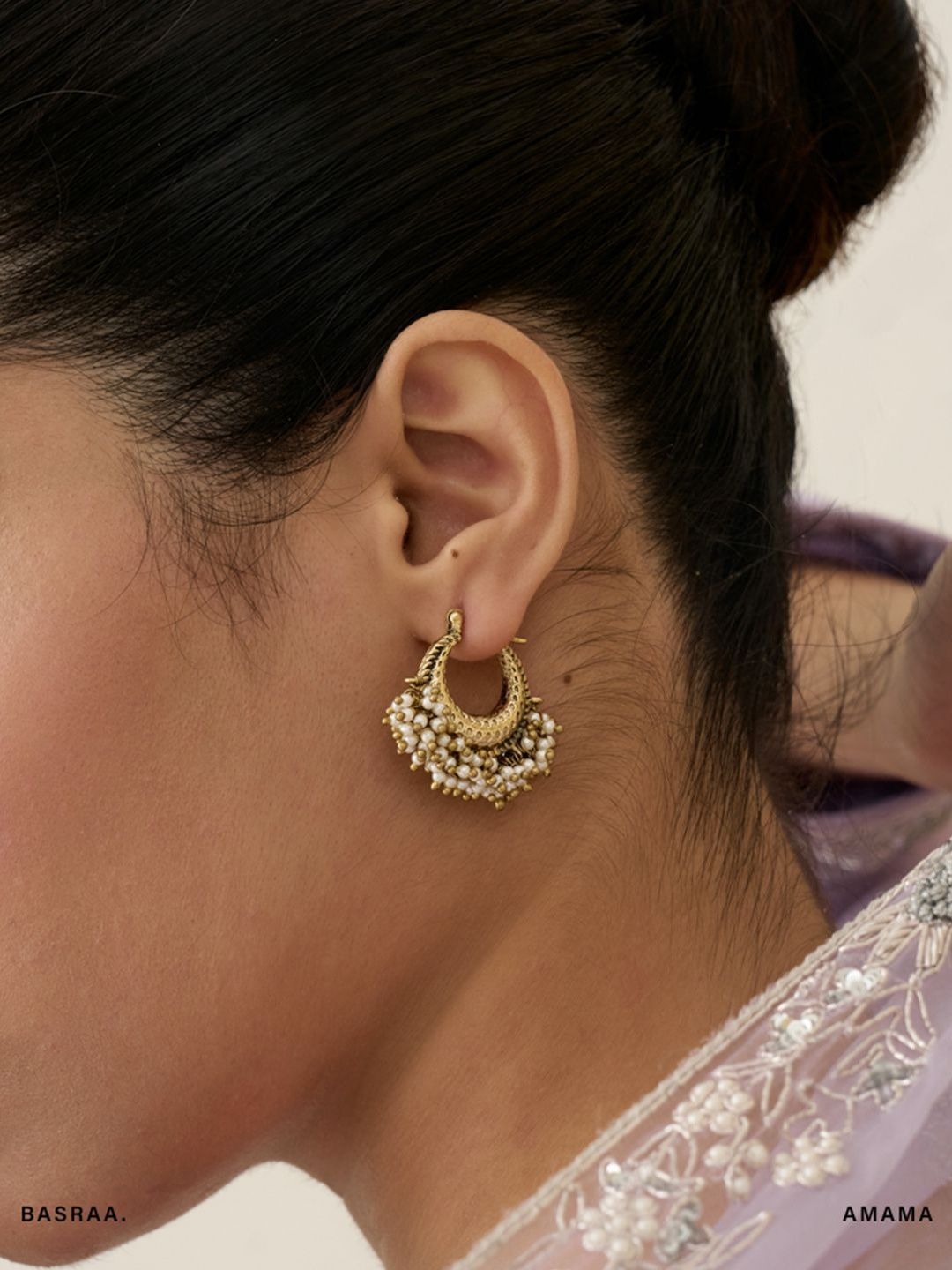 Amama Gold-Plated Artificial Beaded Crescent Shaped Hoop Earrings-picture-55
