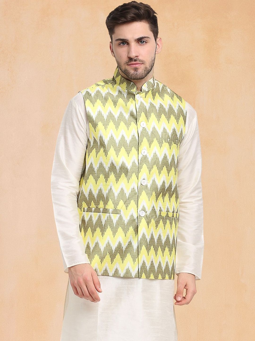 Jompers Floral Printed Mandarin Collar Nehru Jacket-picture-21