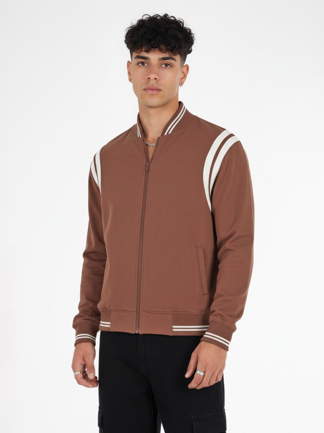 glitchez Contrast Striped Fleece Varsity Jacket-picture-22