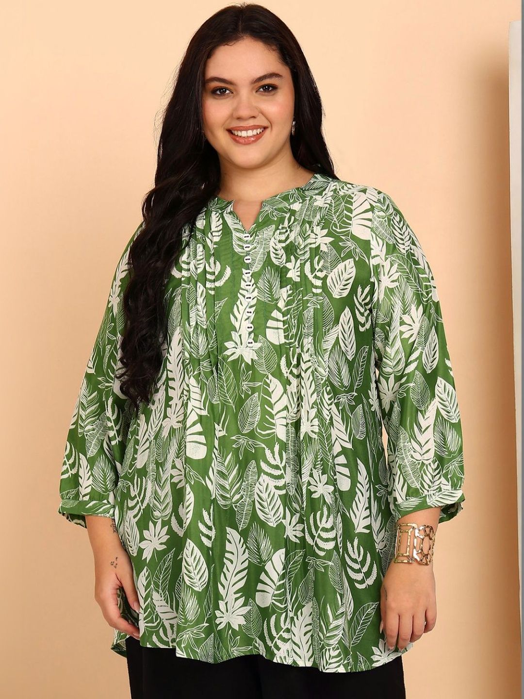 YASH GALLERY Botanical Printed Mandarin Collar Kurti-picture-27