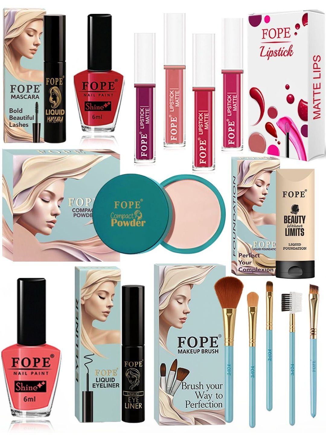 FOPE 15 Pieces Foundation, Compact, Mascara, Lipstick, Nail Polish & Brush Set-picture-32