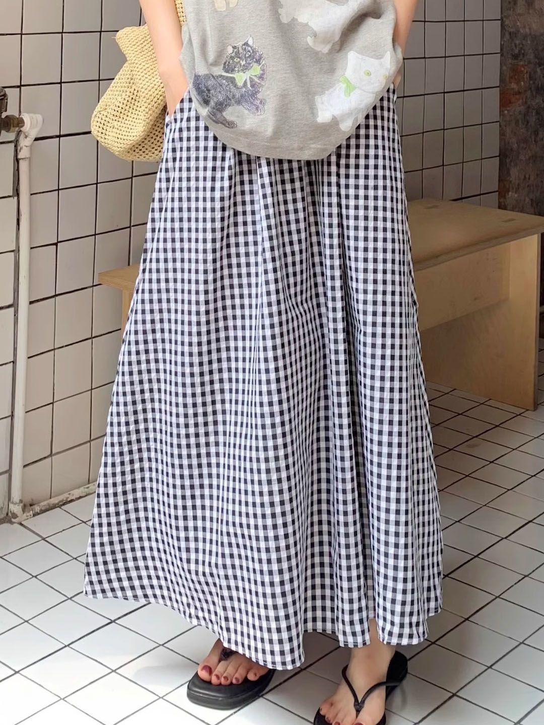 StyleCast Checked Maxi Trendy Flared Skirt-picture-36