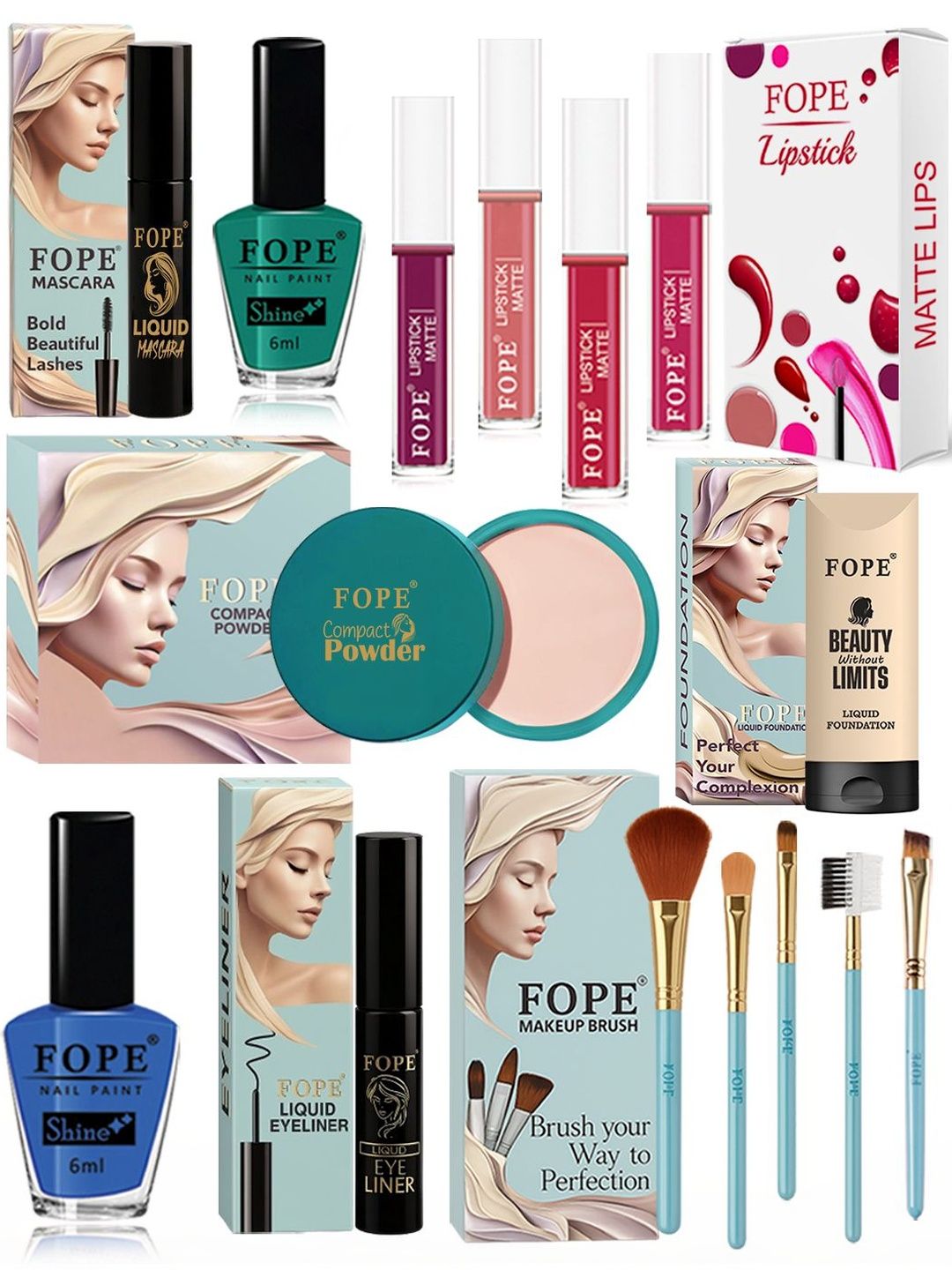 FOPE Set Of 15 Foundation, Compact, Mascara, Lipstick, Nail Polish & Brush Set-picture-53