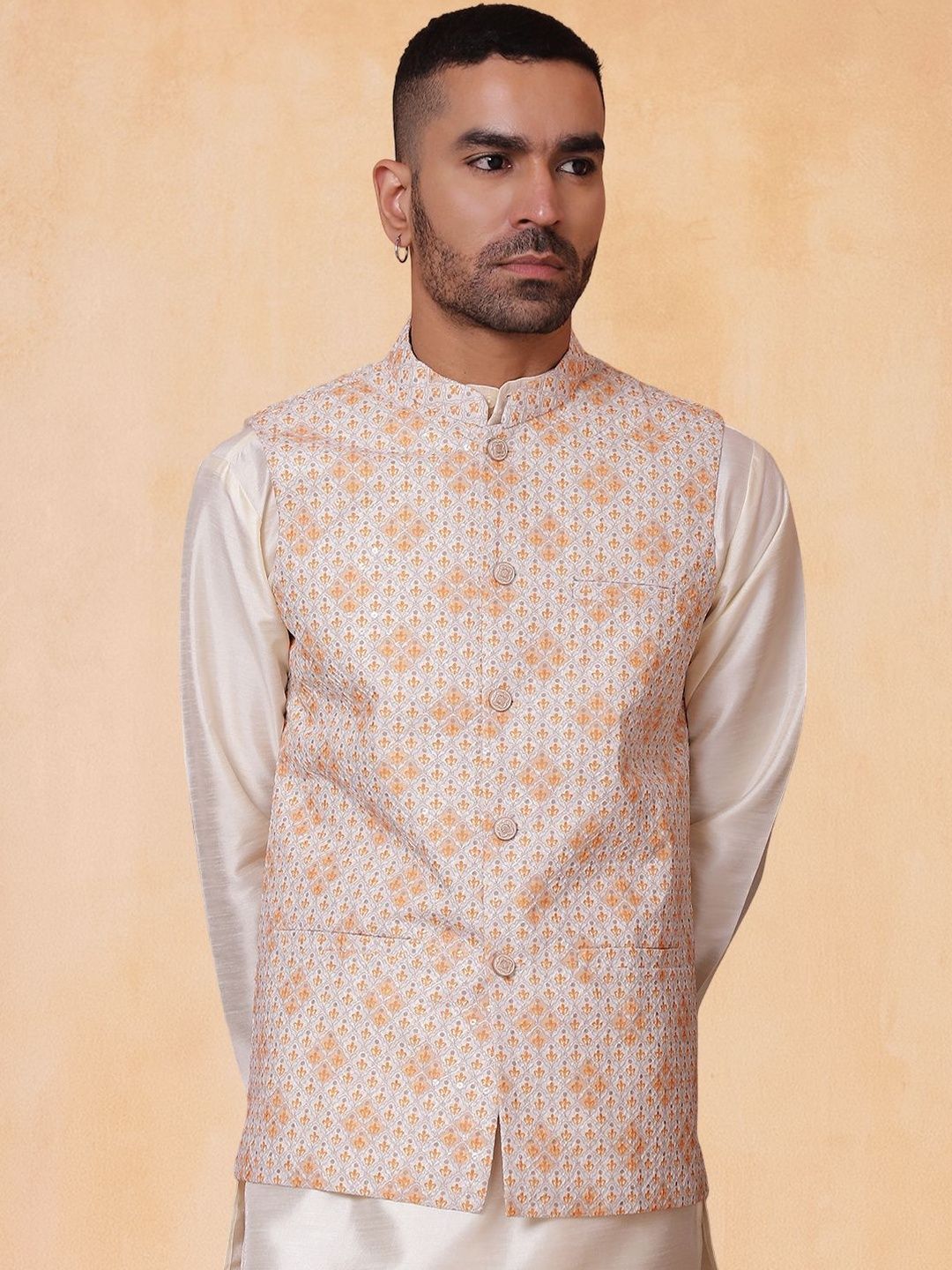 Jompers Floral Printed Mandarin Collar Nehru Jacket-picture-19
